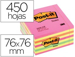 Bloc cubo de 450 notas adhesivas quita y pon Post-it 76x76mm. rosa neón